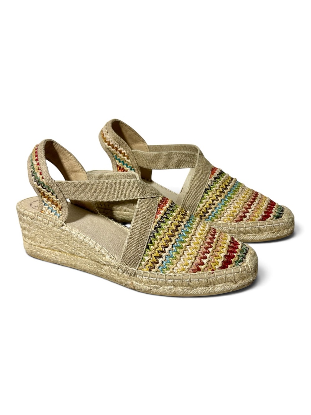 Toni Pons Beige Multicolor Woven Espadrille Wedge Sandals- woman’s EU 42